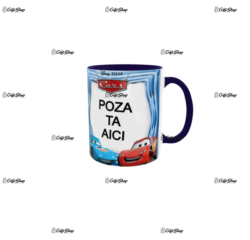 Fulger mc queen, cana personalizata cu 2 poze si text, 330ml, model 3342